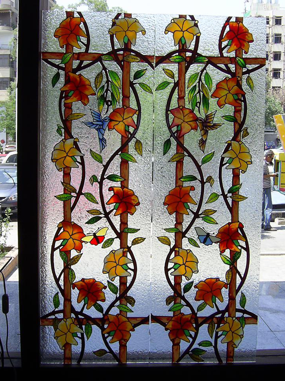Landscape painted on glass