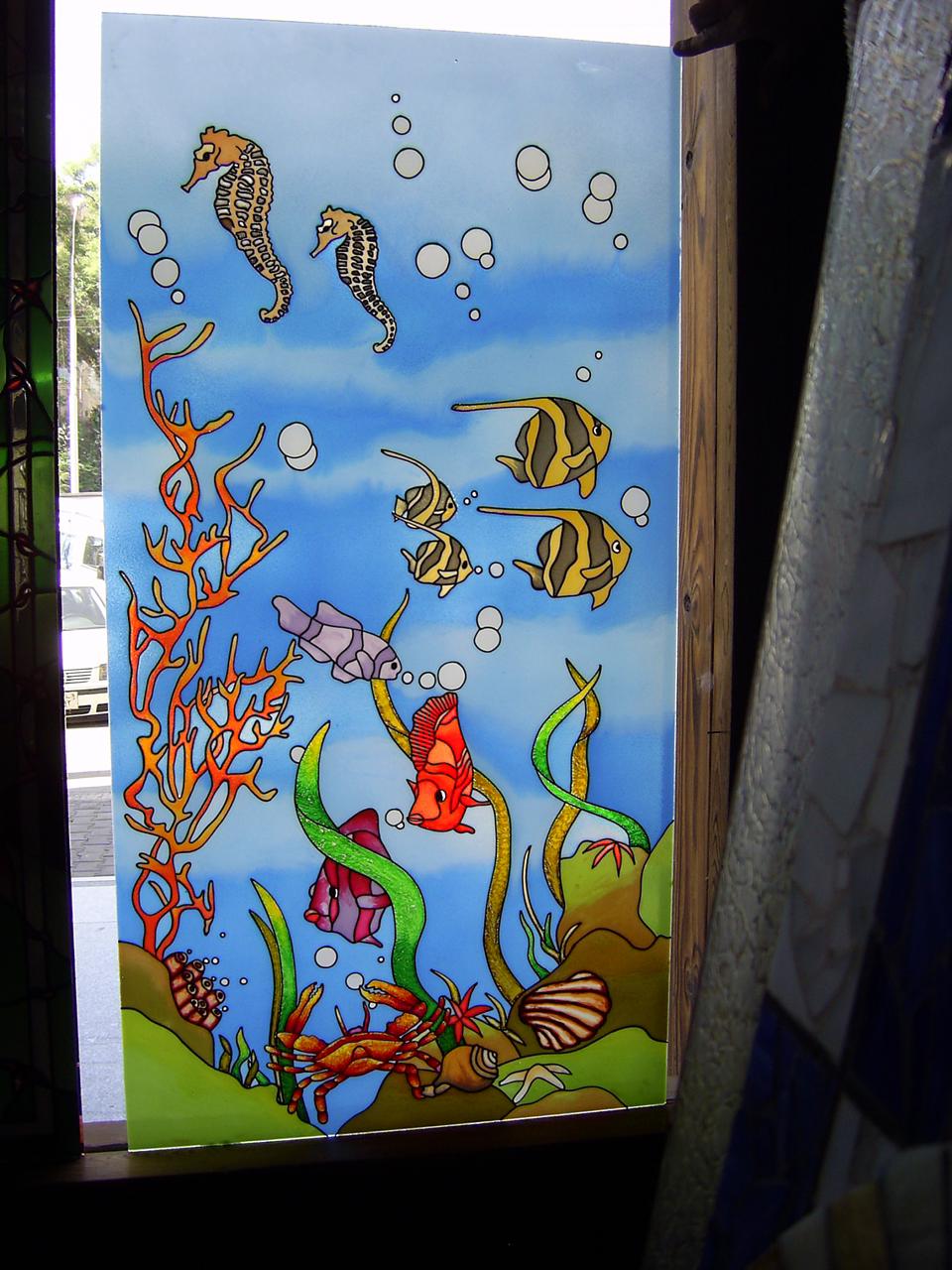 Hand-painted glass panel