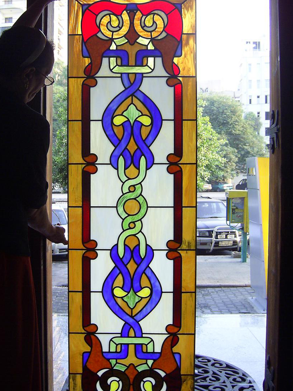 Geometric stained glass screen